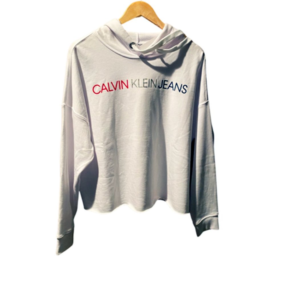 Calvin Klein Jeans Hoodie | Raw Hem | White | Lg